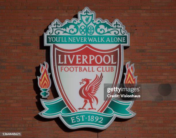 The official Liverpool club badge ahead of the Emirates FA Cup Third Round match between Liverpool and Shrewsbury Town at Anfield on January 9, 2022...