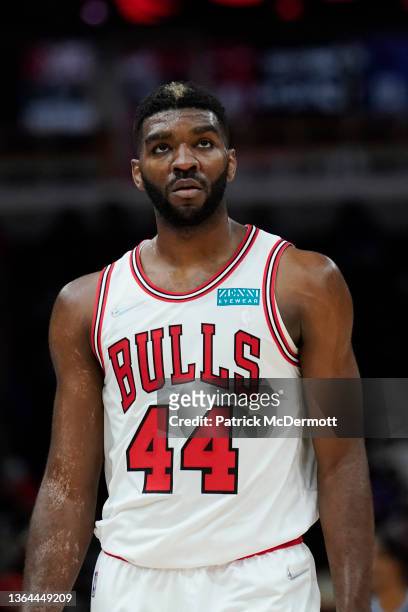 Patrick Williams of the Chicago Bulls looks on against the Memphis Grizzlies in the second half during a preseason game at United Center on October...