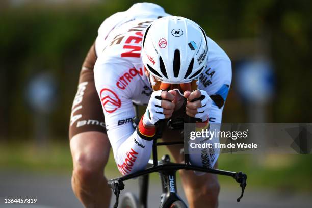 Oliver Naesen of Belgium rides during a training at the AG2R Citroën Team - Training Camp on January 13, 2022 in Calpe, Spain.