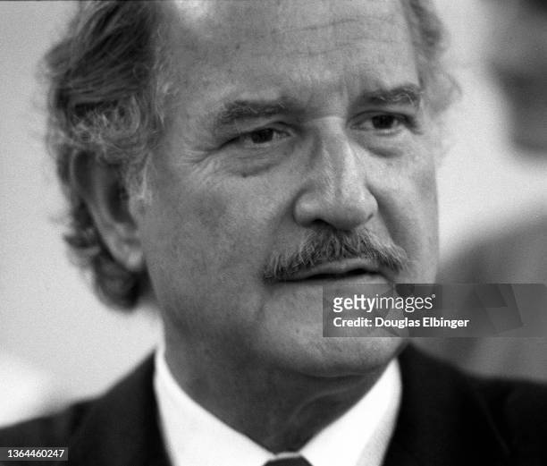 View of Mexican author Carlos Fuentes during an event at Michigan State University, East Lansing, Michigan, April 20, 1991.