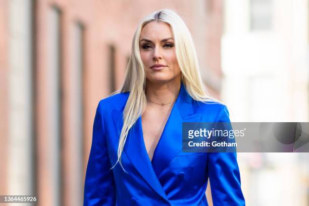 Lindsey Vonn is seen promoting her book "Rise: My Story" in Midtown on January 13, 2022 in New York City.