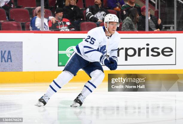 Ondrej Kase of the Toronto Maple Leafs skates up ice against the Arizona Coyotes at Gila River Arena on January 12, 2022 in Glendale, Arizona.