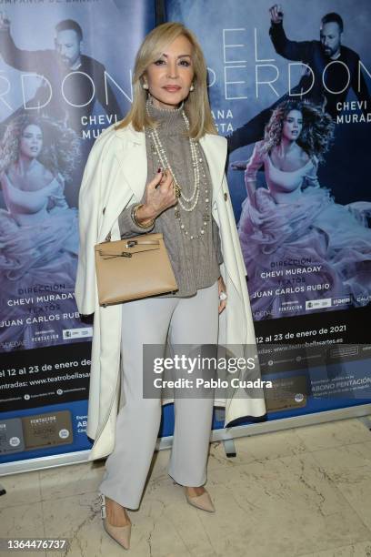 Carmen Lomana attends the 'El Perdon' premiere at Bellas Artes theatre on January 13, 2022 in Madrid, Spain.