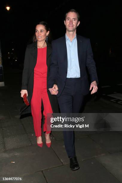 Pippa Middleton and James Matthews seen attending Cirque du Soleil: Luzia - press night at Royal Albert Hall on January 13, 2022 in London, England.