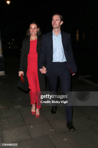 Pippa Middleton and James Matthews seen attending "Cirque du Soleil: Luzia" press night - press night at Royal Albert Hall on January 13, 2022 in...