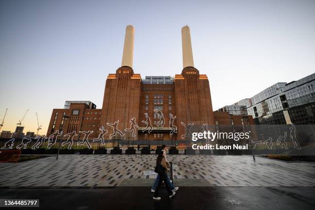 Light installation called "Run Beyond" by Angelo Bonello is seen on the launch day of the Light Festival at Battersea Power station on January 13,...