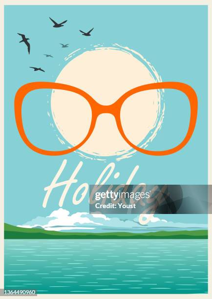 stockillustraties, clipart, cartoons en iconen met summer tropical sunset with sun in the sky. retro background - affiche spectacle