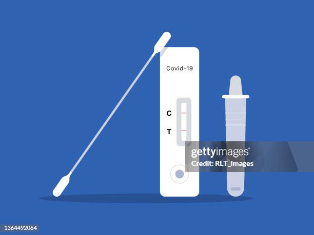 illustration of covid-19 rapid antigen self test kit - nasal swab illustration stock illustrations