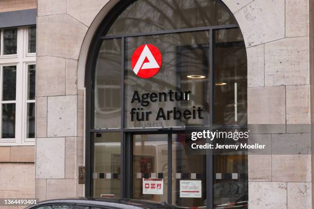 An Agentur für Arbeit sign is seen on January 12, 2022 in Berlin, Germany.