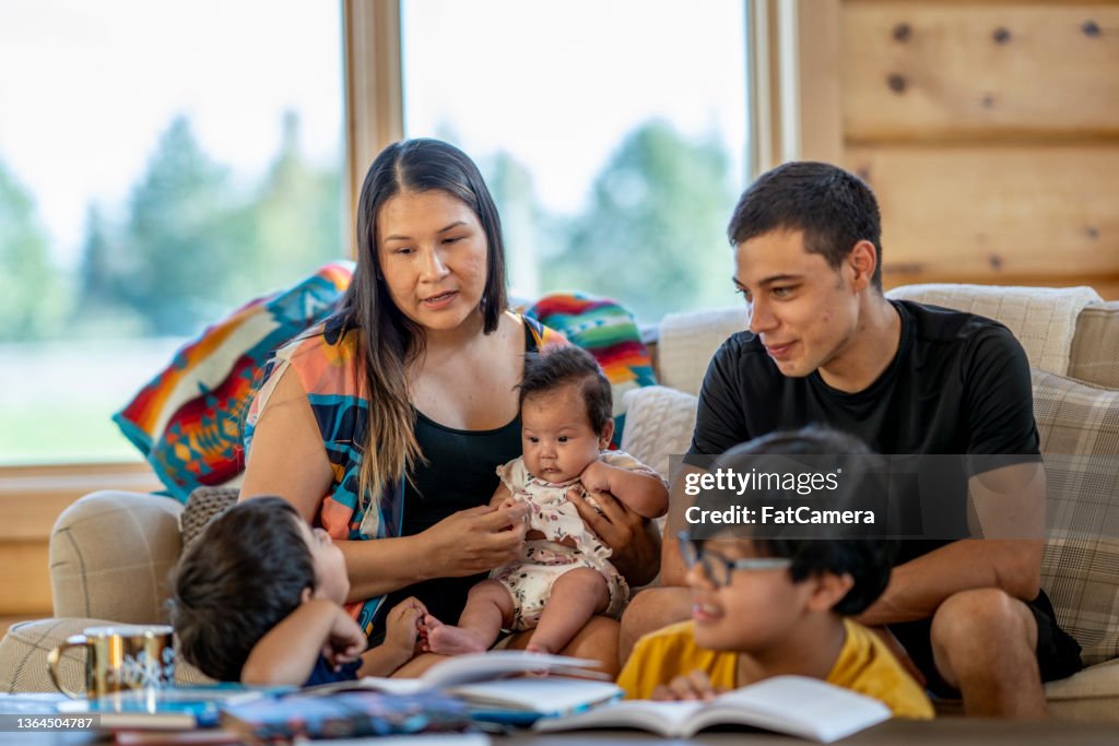 First Nation family spending time together at home