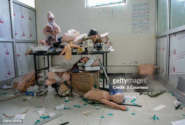 View of the ransacked "Skill Lab" at Wollo University on January 11, 2022 in Dessie, Ethiopia. The lab was used by students of medicine who would...