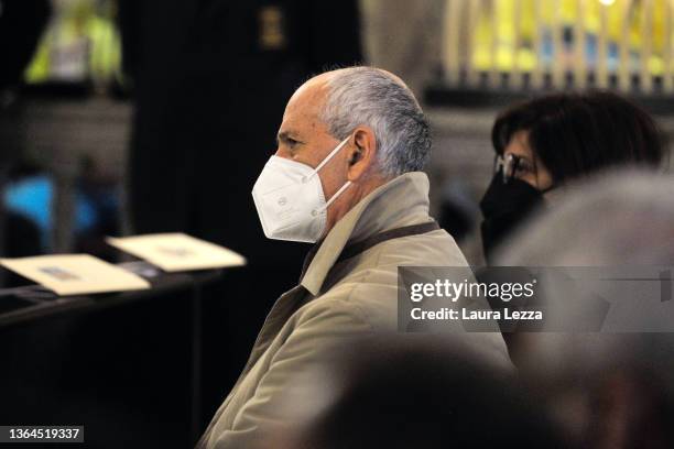 Franco Gabrielli and Titti Postiglione attend Mass in honor of the victims of the Costa Concordia cruise ship on January 13, 2022 in Giglio Porto,...