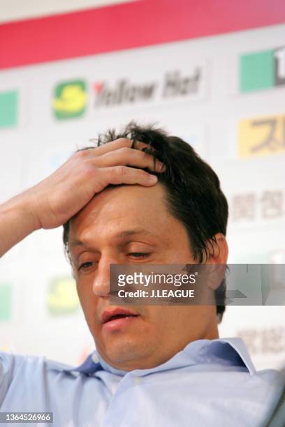 Head coach Adilson Batista of Jubilo Iwata attends a press conference after the J.League J1 match between Kashima Antlers and Jubilo Iwata at Kashima...