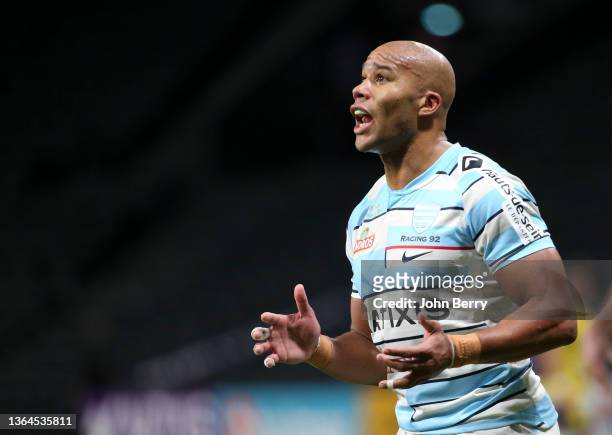 Teddy Thomas of Racing 92 during the Top 14 rugby match between Racing 92 and ASM Clermont Auvergne at the Paris La Defense Arena on January 8, 2022...
