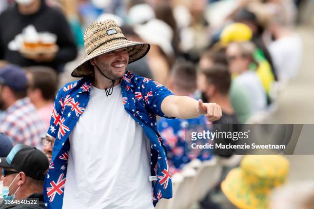 Fans during day one of the Fifth Test in the Ashes series between Australia and England at Blundstone Arena on January 14, 2022 in Hobart, Australia.