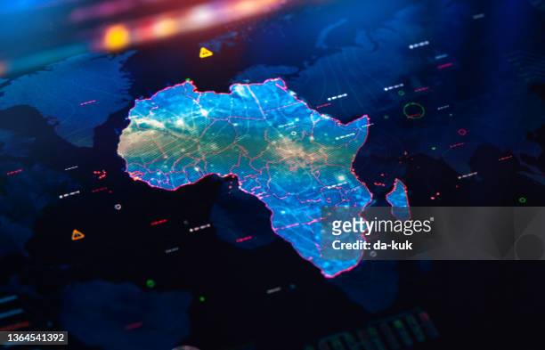 map of africa on digital display - africa imagens e fotografias de stock