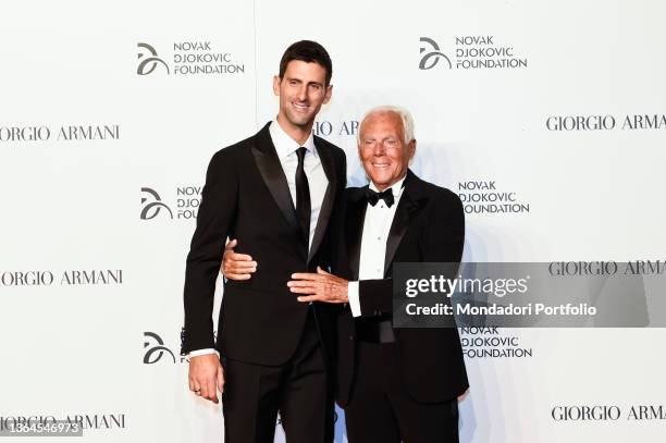 Giorgio Armani and Novak Djokovic attend the Milan Gala Dinner benefitting the Novak Djokovic Foundation presented by Giorgio Armani at Castello...