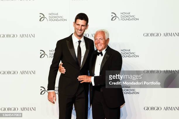 Giorgio Armani and Novak Djokovic attend the Milan Gala Dinner benefitting the Novak Djokovic Foundation presented by Giorgio Armani at Castello...