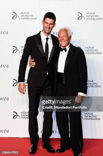 Giorgio Armani and Novak Djokovic attend the Milan Gala Dinner benefitting the Novak Djokovic Foundation presented by Giorgio Armani at Castello...