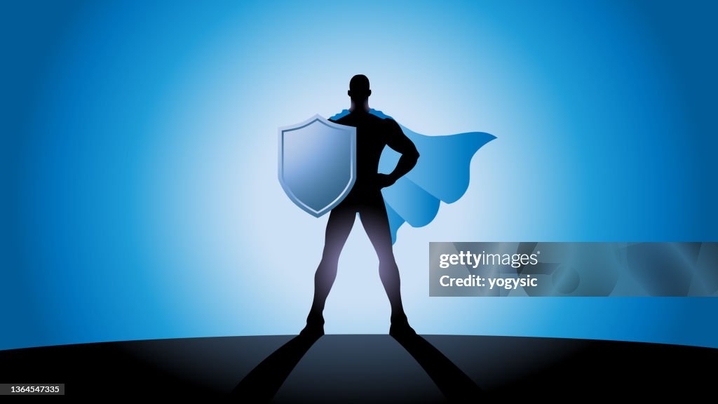 Vector Superhero wielding Shield Silhouette Stock Illustration