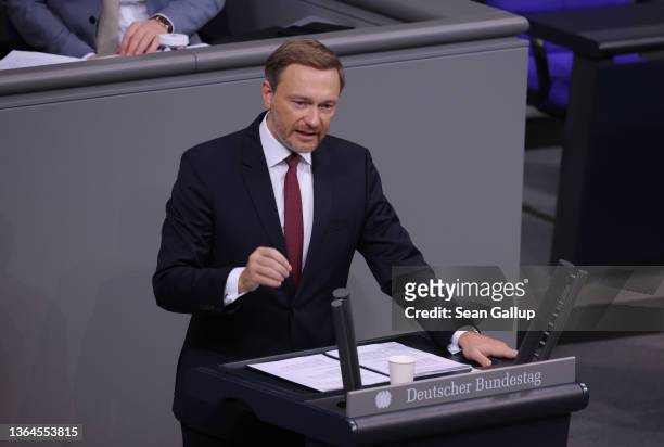 New German Finance Minister Christian Lindner presents his ministry's policy priorities on the last day of a three-day session of the Bundestag on...