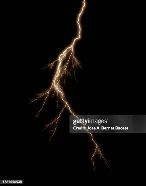 energy, electrical explosion with lightning on a black background. - fulmini foto e immagini stock