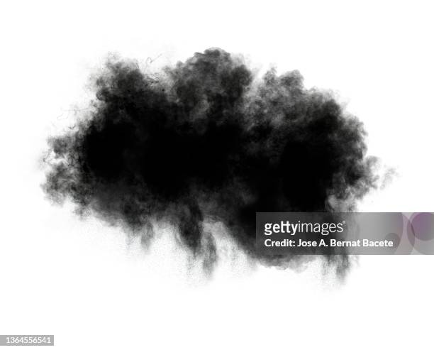 explosion with a cloud of black smoke on a white background - black smoke stock pictures, royalty-free photos & images