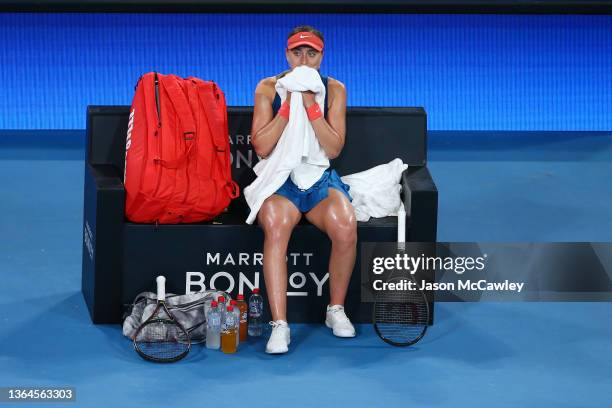 Paula Badosa of Spain looks on in her semi final match against Daria Kasatkina of Russia during day six of the Sydney Tennis Classic at the Sydney...