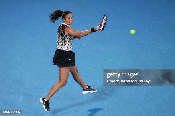 Daria Kasatkina of Russia hits a forehand in her semi final match against Paula Badosa of Spain during day six of the Sydney Tennis Classic at the...