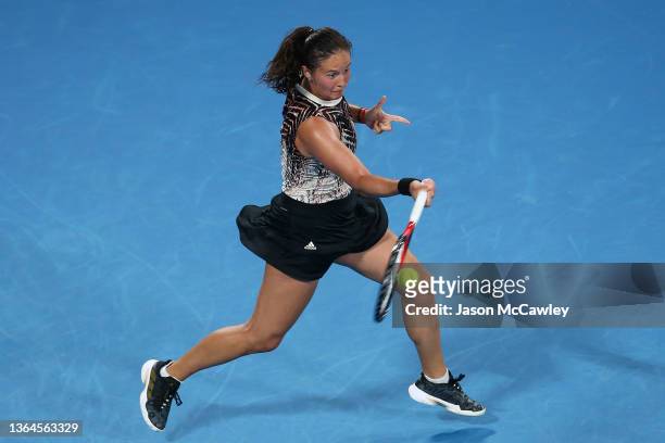 Daria Kasatkina of Russia hits a forehand in her semi final match against Paula Badosa of Spain during day six of the Sydney Tennis Classic at the...