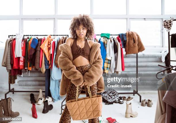 female fashion stylist in her studio - designer shopping stock pictures, royalty-free photos & images