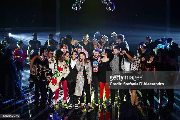 Factor" Italian TV Show winner Francesca Michelin performs during the "X Factor" final on January 5, 2012 in Milan, Italy.