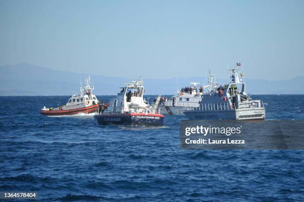 Boats converge at the area where the Costa Concordia cruise ship sank 10 years ago to drop a Crown of Flowers in memory of the victims on January 13,...
