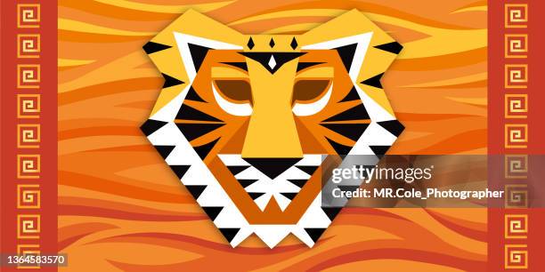 happy chinese new year 2022, year of tiger design element in modern style - bengal new year ストックフォトと画像