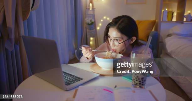 freelance woman work from home - ramen noodles stock pictures, royalty-free photos & images