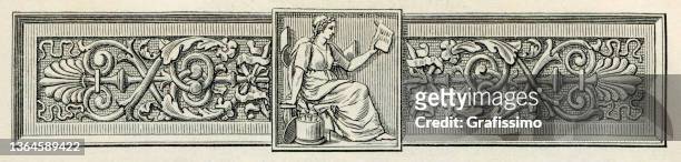 art nouveau design element for decoration with woman reading drawing 1898 - greek roman civilization stock illustrations
