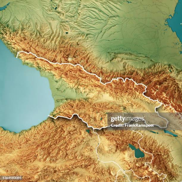 Caucasus Mountains Physical Map Georgia Country 3d Render Topographic Map Color Border 