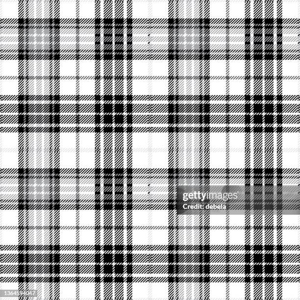 black and white scottish tartan plaid pattern fabric swatch - gray color swatches stock illustrations