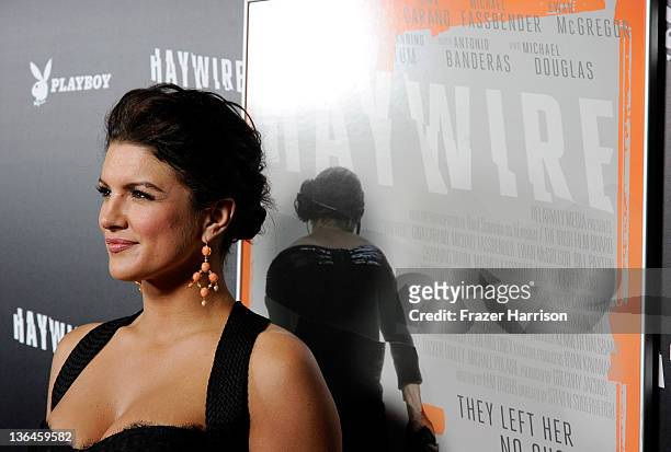 Fighter / Actress Gina Carano arrives at Relativity Media's premiere of "Haywire" co-hosted by Playboy held at DGA Theater on January 5, 2012 in Los...