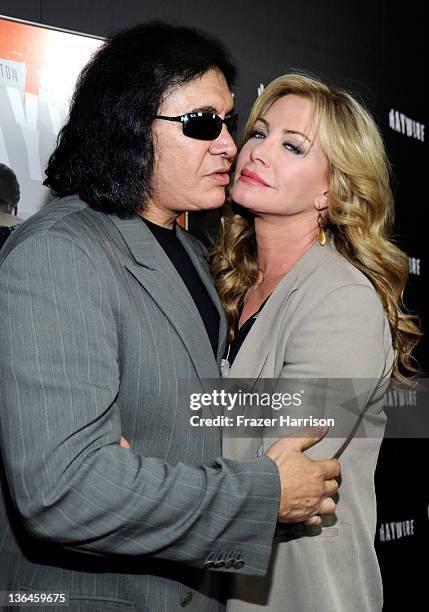 Musician Gene Simmons and Shannon Tweed arrive at Relativity Media's premiere of "Haywire" co-hosted by Playboy held at DGA Theater on January 5,...