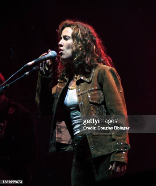 American Country and Pop musician Sheryl Crow performs onstage at Michigan State University, East Lansing, Michigan, August 22, 1997.
