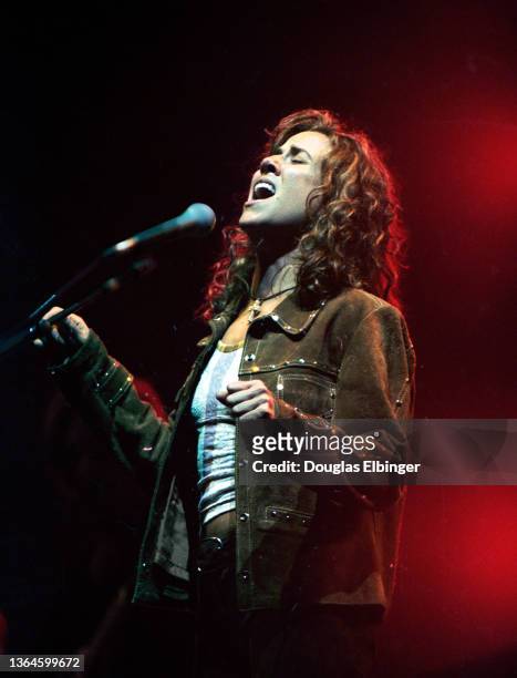 American Country and Pop musician Sheryl Crow performs onstage at Michigan State University, East Lansing, Michigan, August 22, 1997.