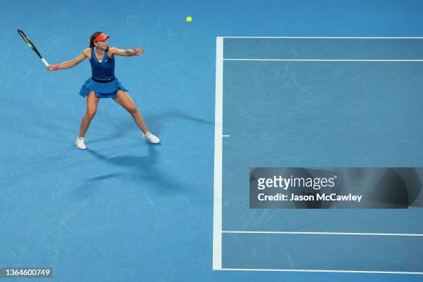 Paula Badosa of Spain hits a forehand in her semi final match against Daria Kasatkina of Russia during day six of the Sydney Tennis Classic at the...