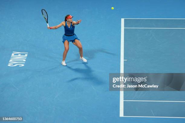 Paula Badosa of Spain hits a forehand in her semi final match against Daria Kasatkina of Russia during day six of the Sydney Tennis Classic at the...