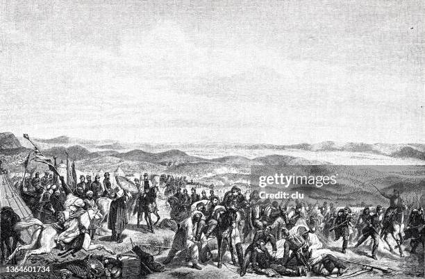 general bugeaud defeats the moroccans, battle of isly - algerian war stock illustrations