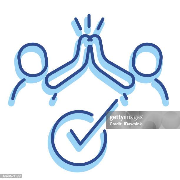 human resources team work high five business people thin line icon - editable stroke - high five isolated stock illustrations