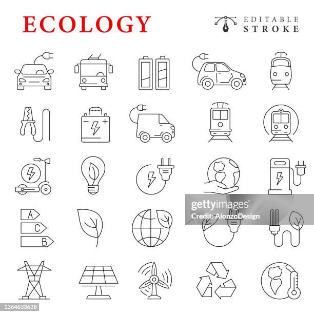 eco line icons. editable stroke. - biodiesel stock illustrations