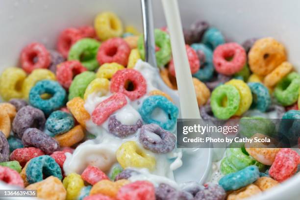 fruit cereal - pouring cereal stock pictures, royalty-free photos & images