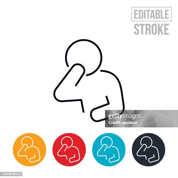 stockillustraties, clipart, cartoons en iconen met person with nausea thin line icon - editable stroke - misselijkheid