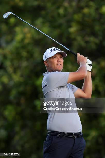 Matt Jones of Australia plays his shot from the 11th tee during the second round of the Sony Open in Hawaii at Waialae Country Club on January 14,...